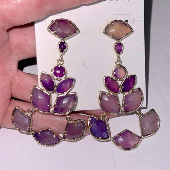 Vintage Kendra Scott Daphiney Purple Agate Chandelier Earrings - Picture 3 of 13
